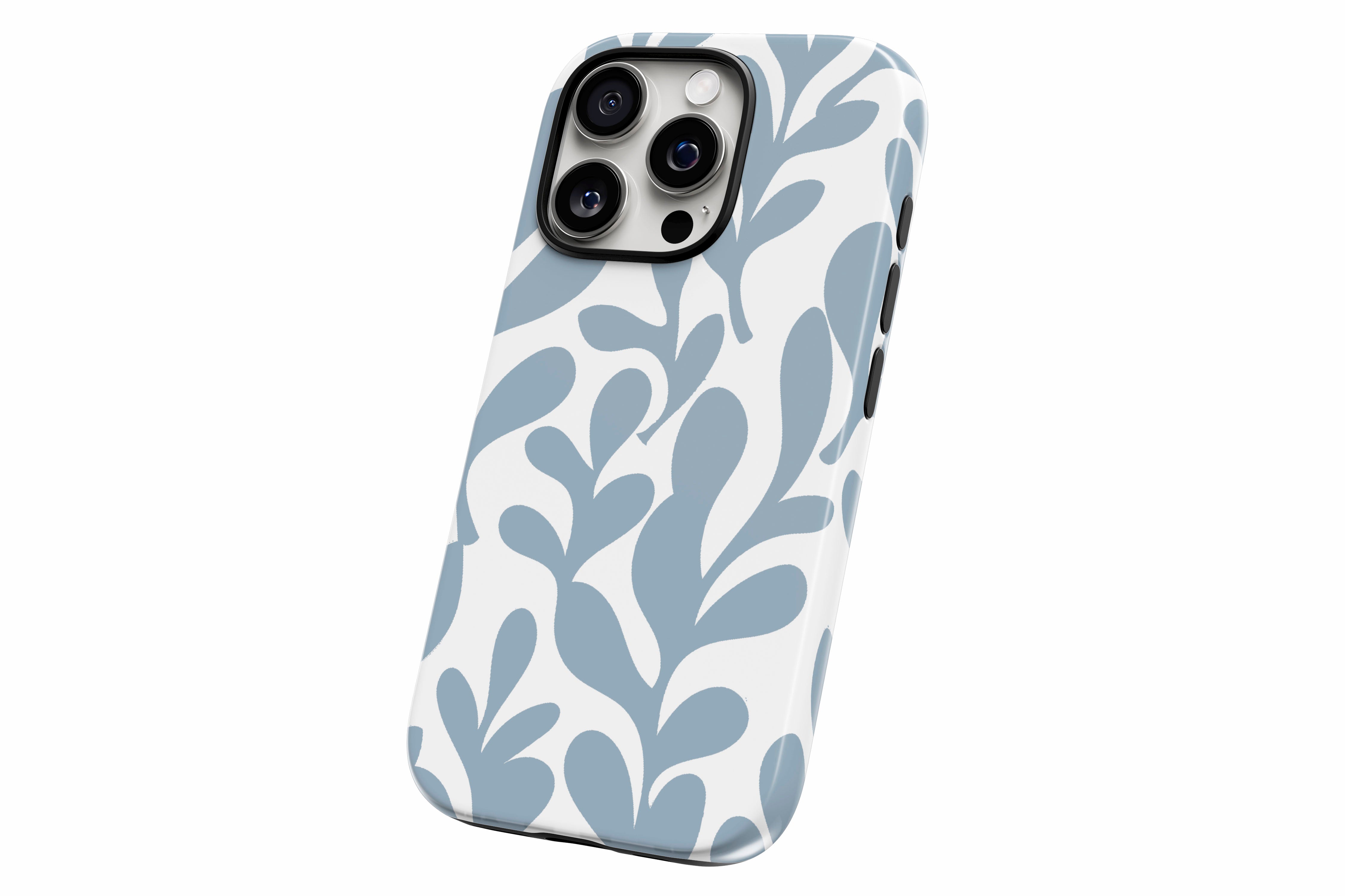 Another product image featuring our Ice Blue Leaf design showing the product from a slight side angle on a white background