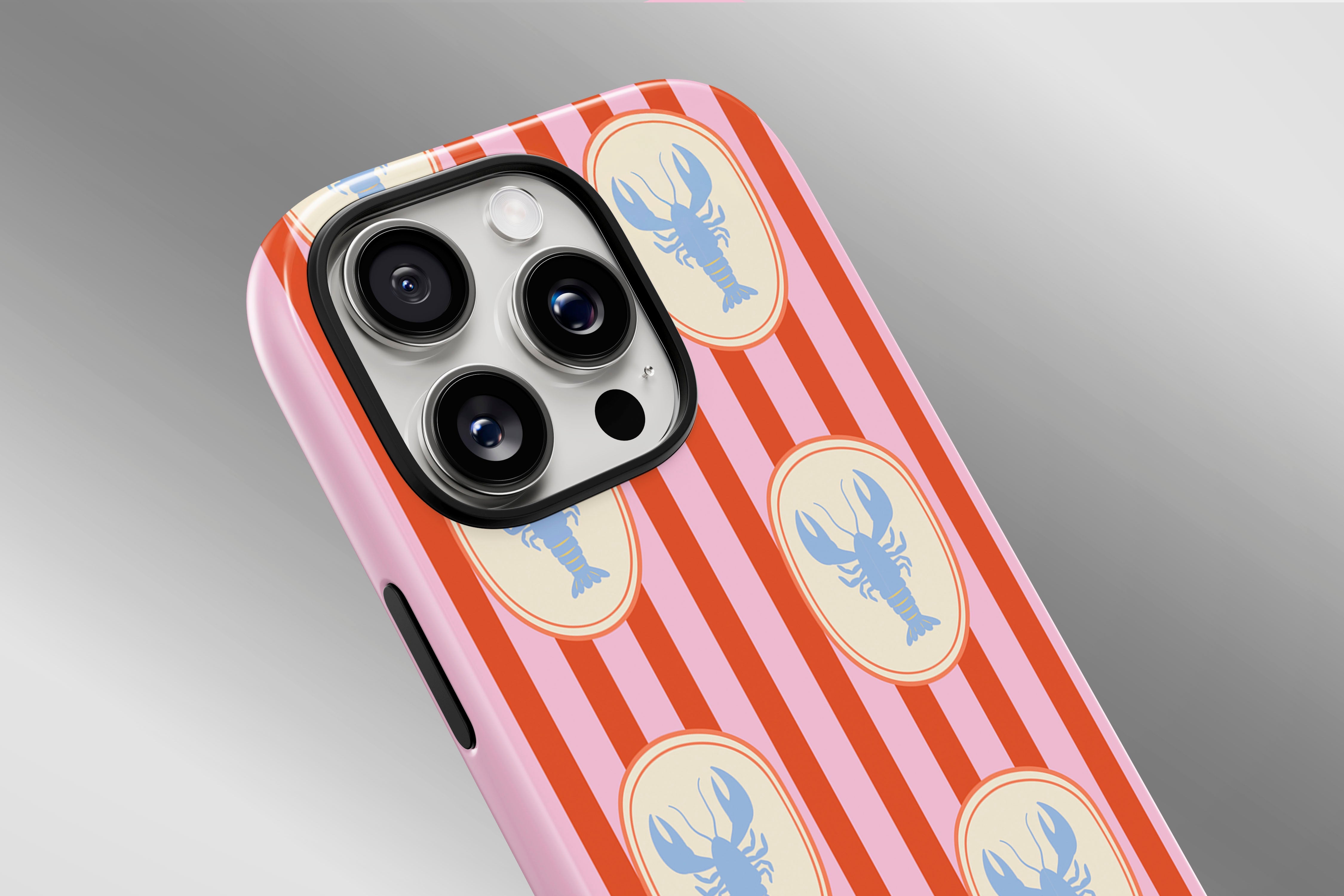 A close up image of a phone case featuring our Lobster design