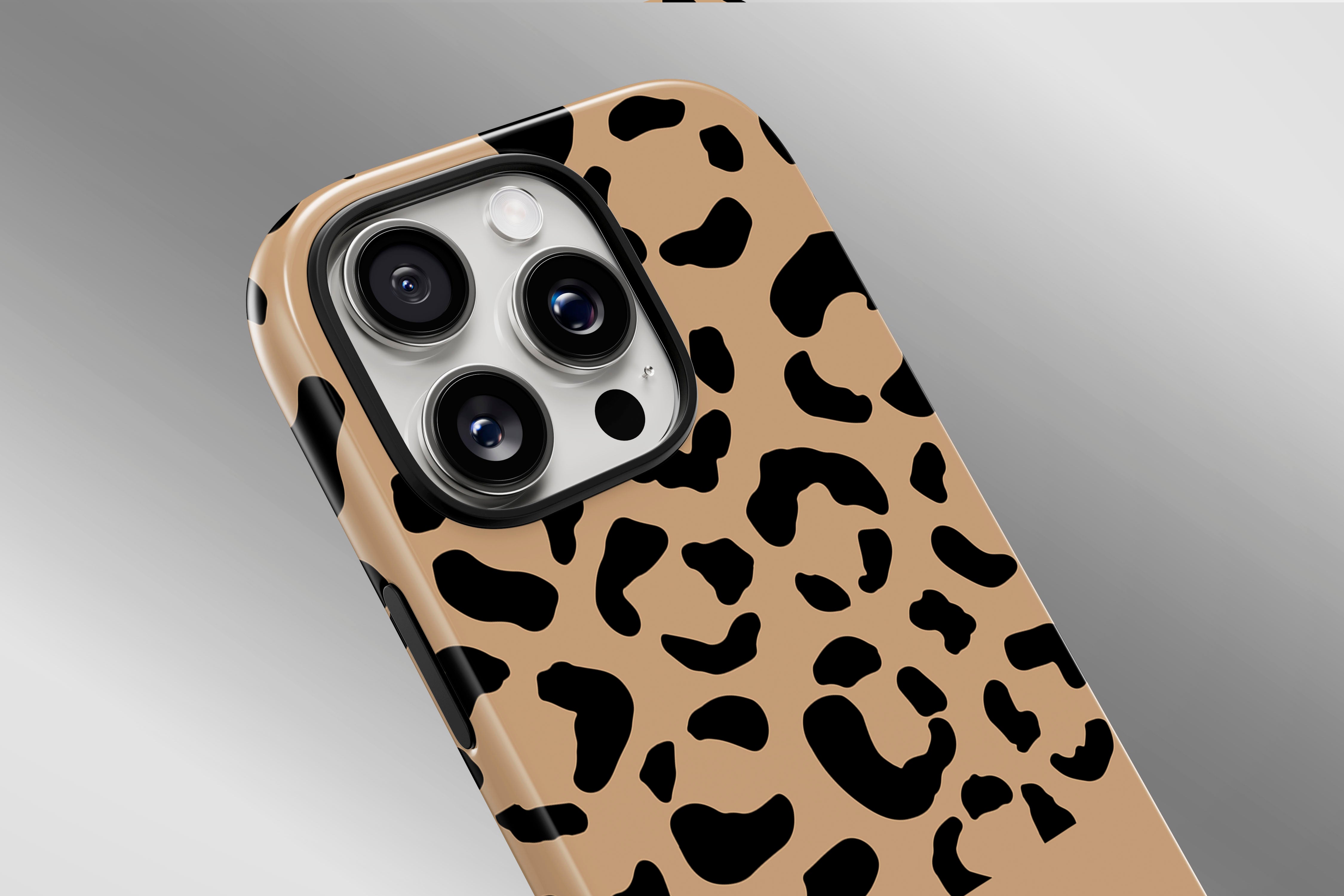A close up image of a phone case featuring our Mocca Leopard design