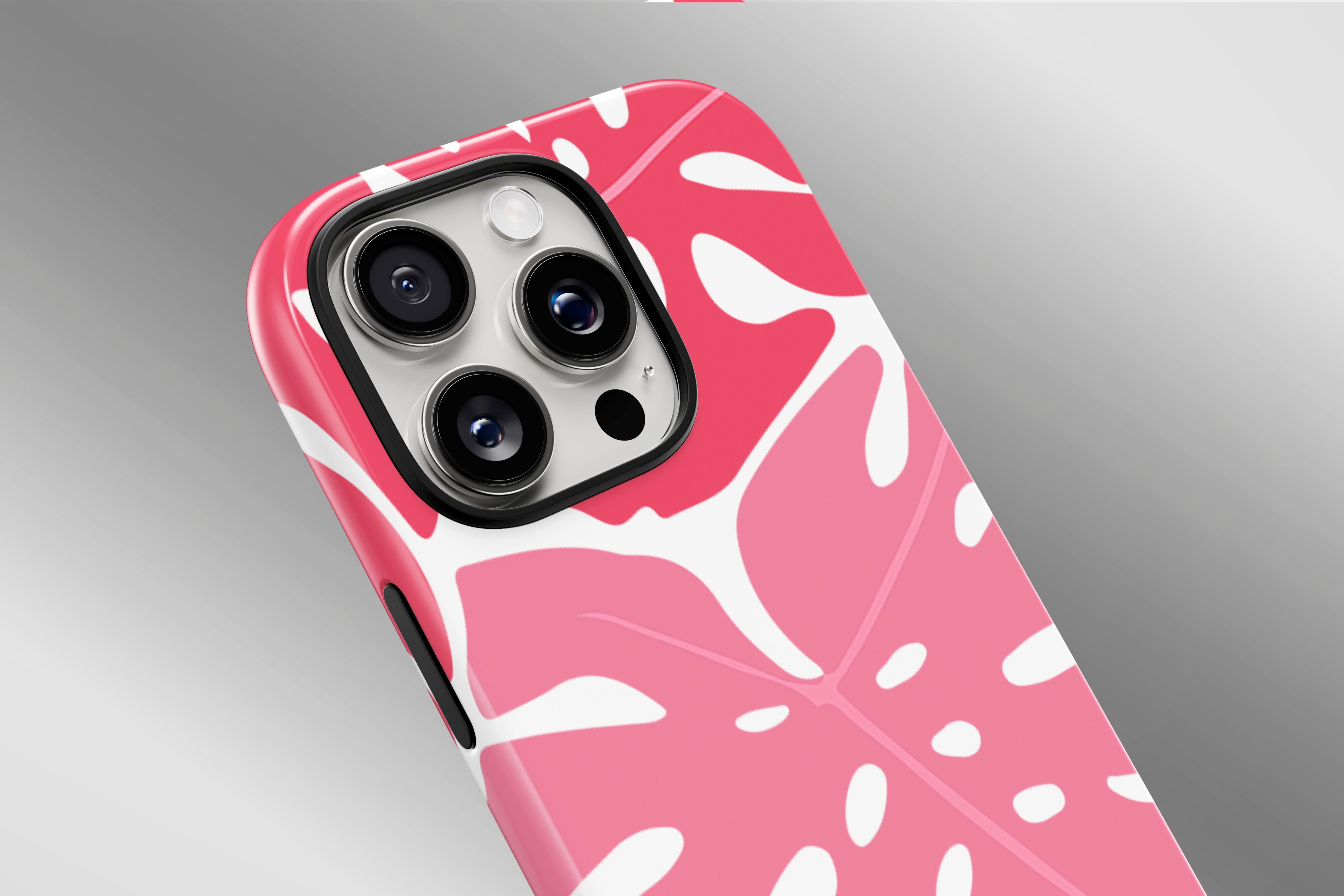 A close up image of a phone case featuring our Monstera design