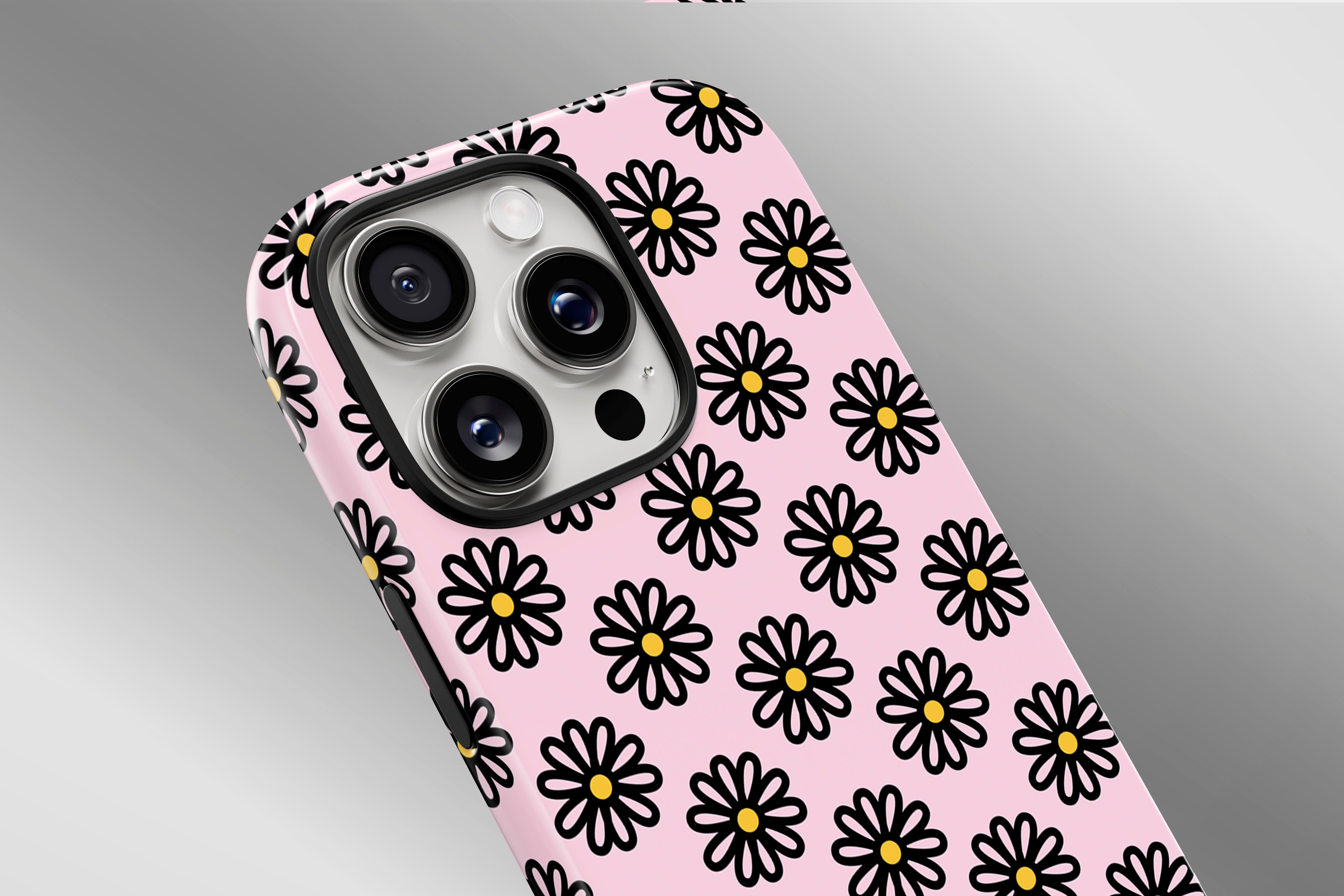 A close up image of a phone case featuring our Oopsie Daisy design