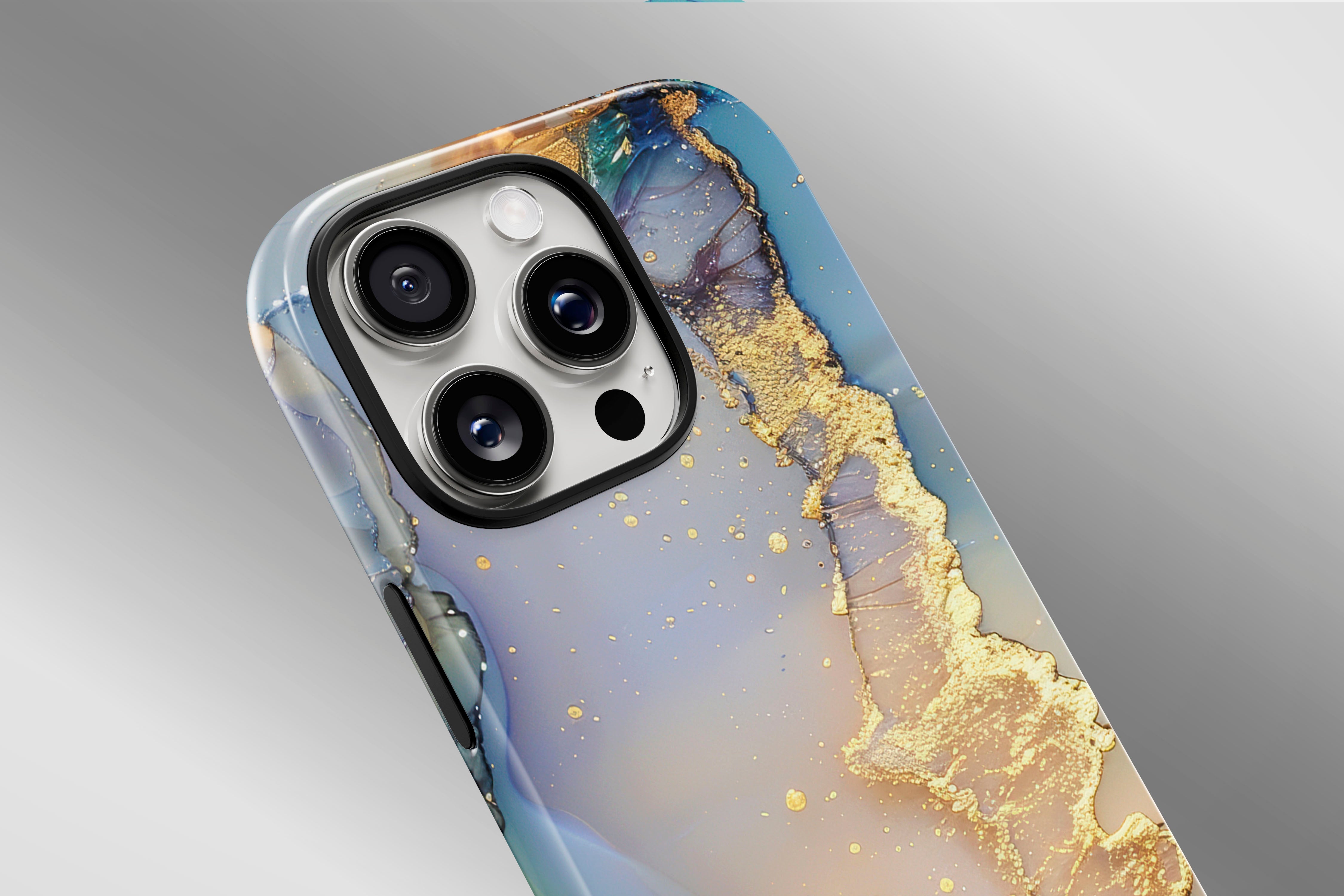 A close up image of a phone case featuring our Opulent Marble design