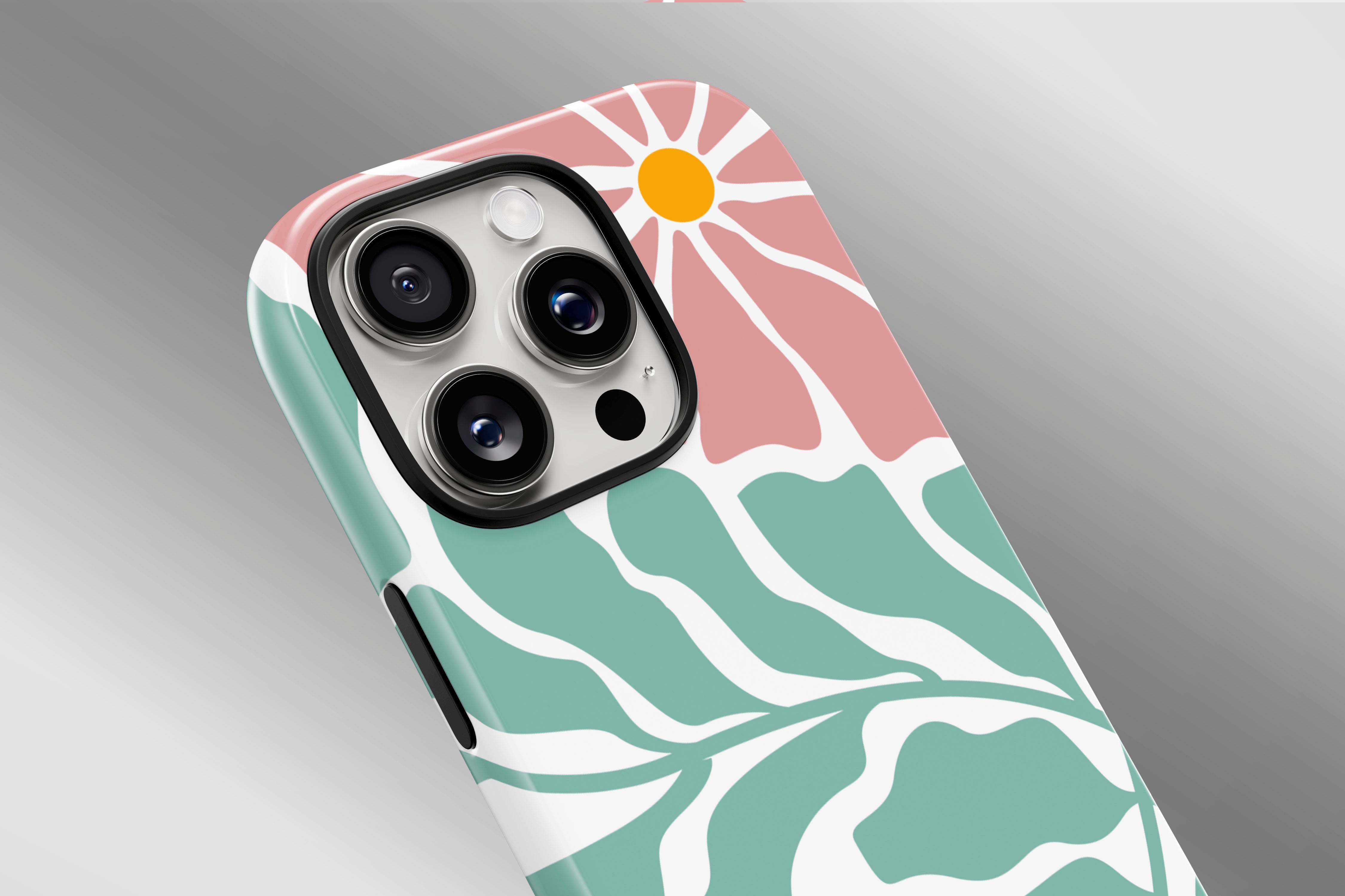 A close up image of a phone case featuring our Pink Cosmos design