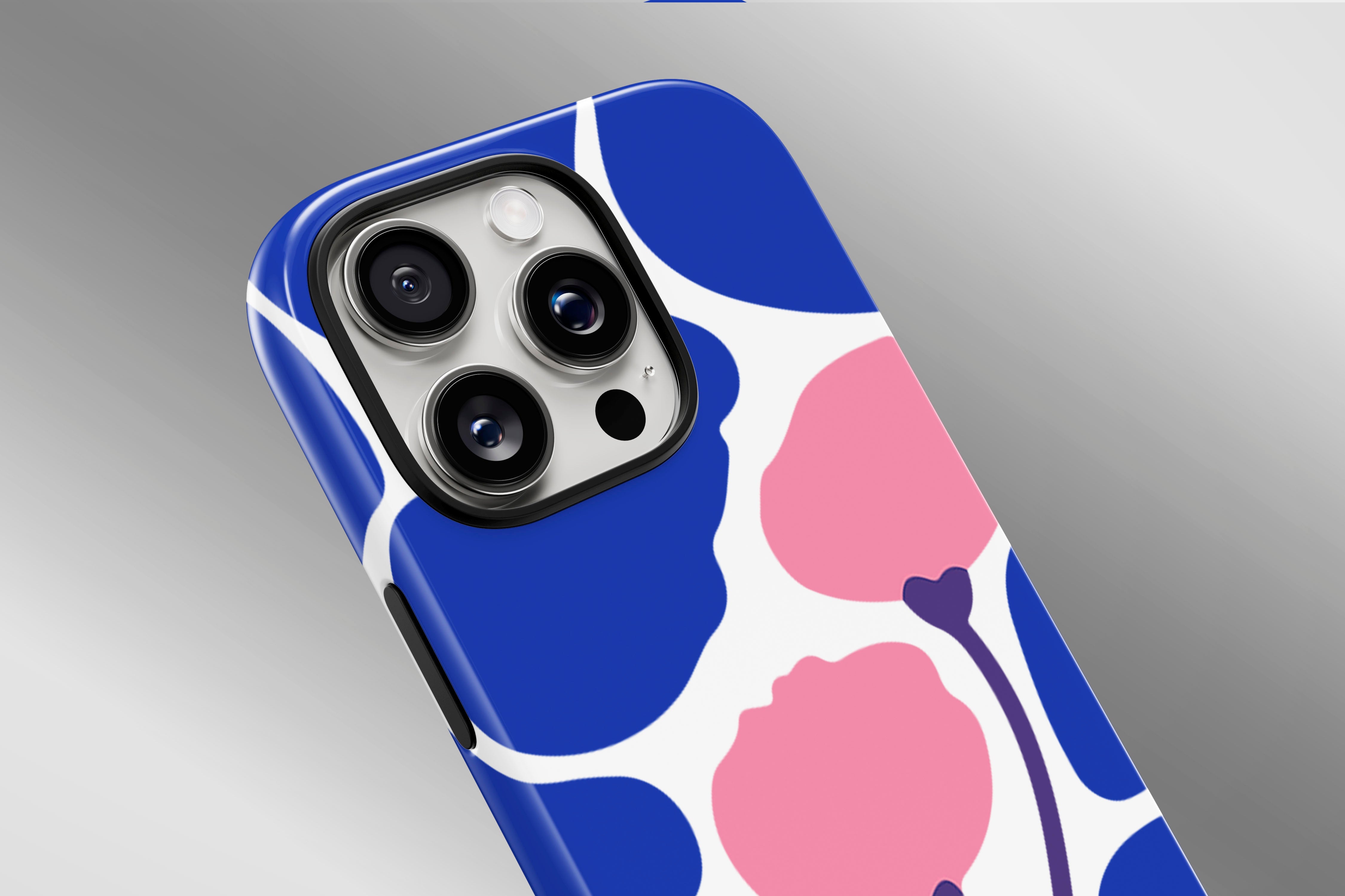 A close up image of a phone case featuring our Poppy Art design