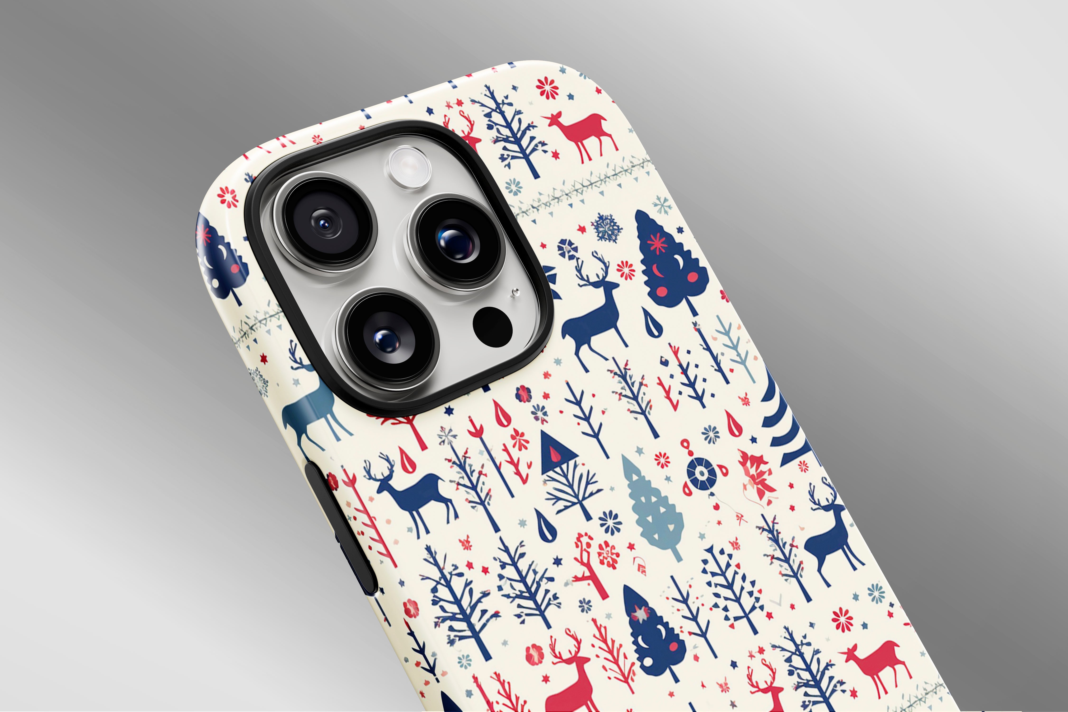 A close up image of a phone case featuring our Scandi Christmas  design