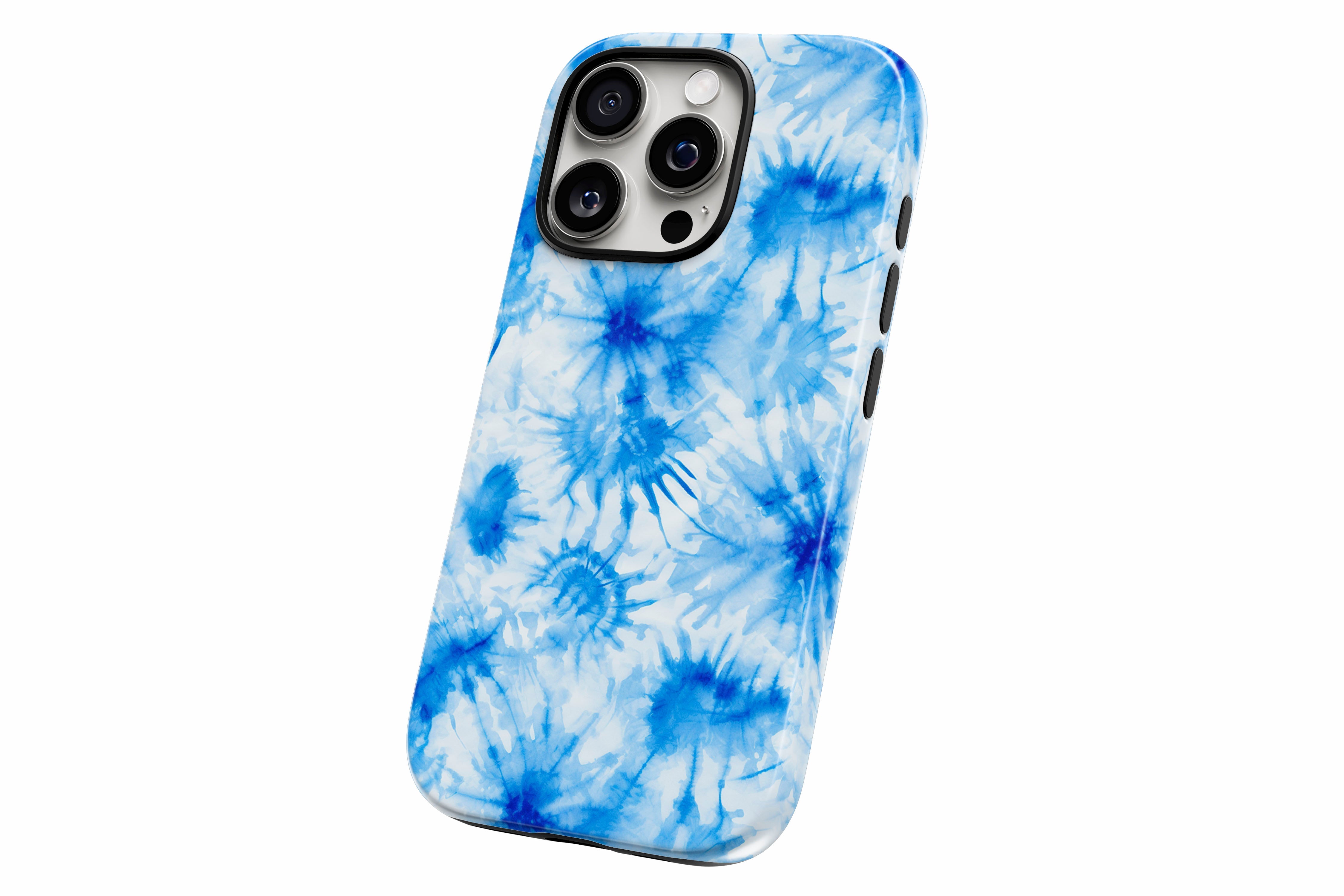 Another product image featuring our Tie Dye Blue design showing the product from a slight side angle on a white background